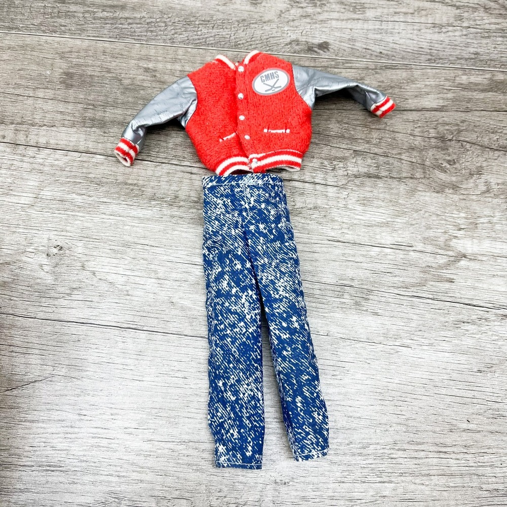 Vintage 1990 NKOTB Joey McIntyre Doll Outfit Red Varsity Jacket Acid Wash Pants
